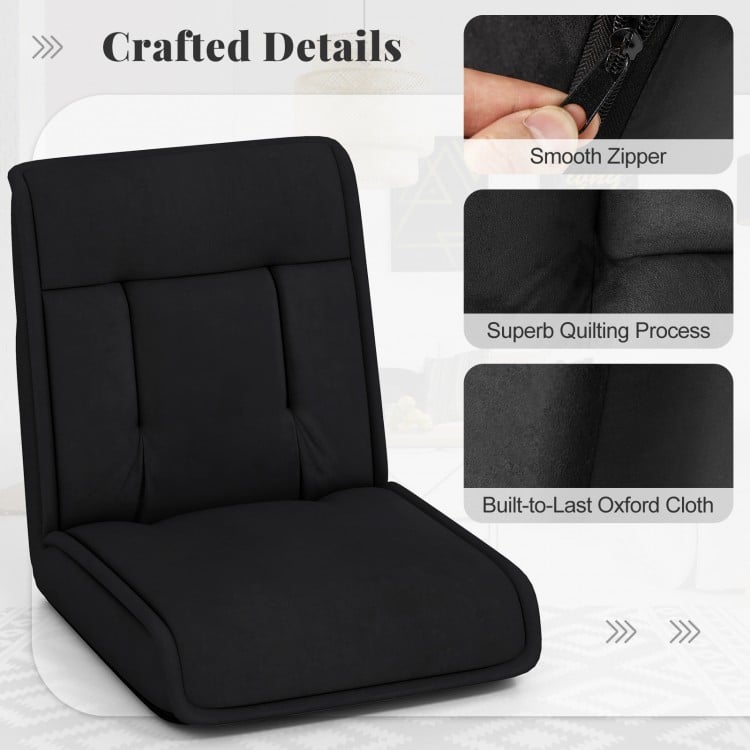 Folding Floor Chair Convertible Lazy Chair with 14-Poistion Adjustable Backrest-Black