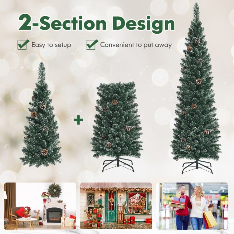 Snowy Artificial Pencil Christmas Tree with Pine Cones-5 ft