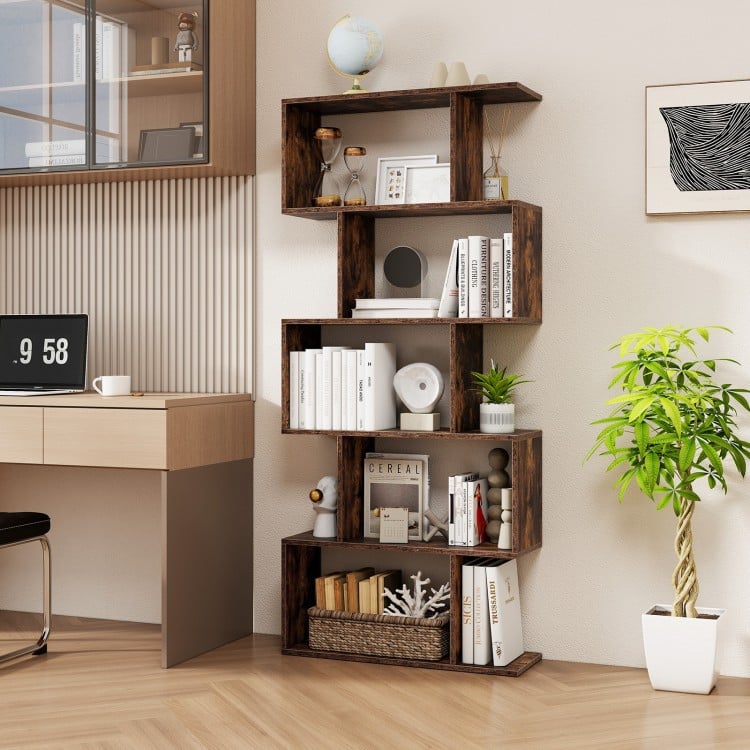 5-Tier Bookshelf with Anti-Toppling Device for Living Room Home Office-White