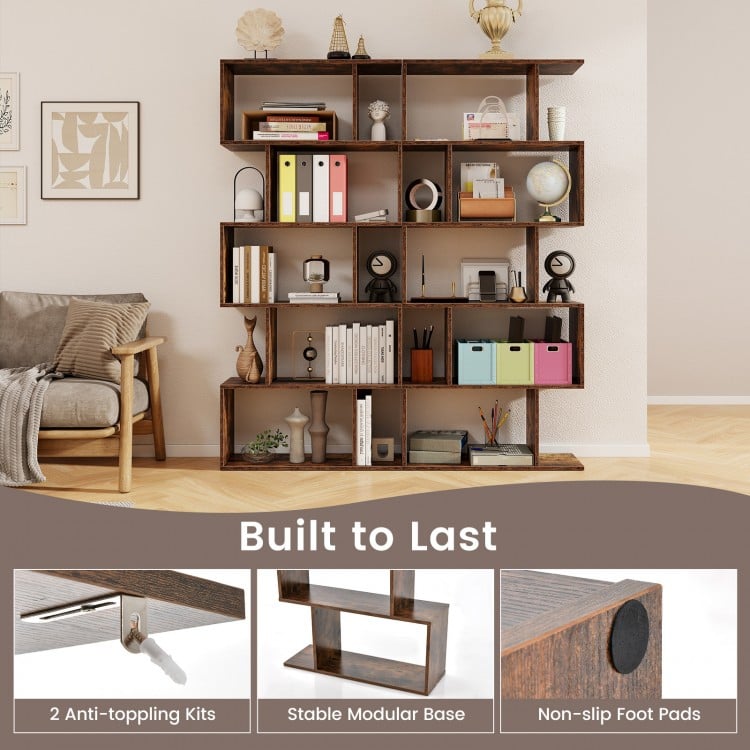 5-Tier Bookshelf with Anti-Toppling Device for Living Room Home Office-White
