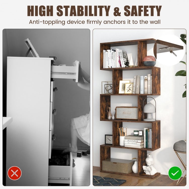 5-Tier Bookshelf with Anti-Toppling Device for Living Room Home Office-White