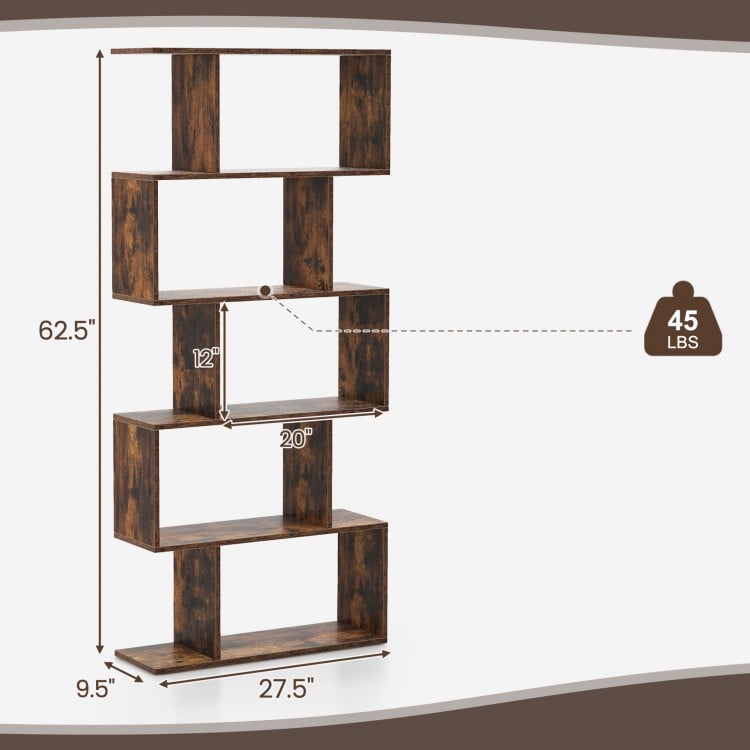 5-Tier Bookshelf with Anti-Toppling Device for Living Room Home Office-White