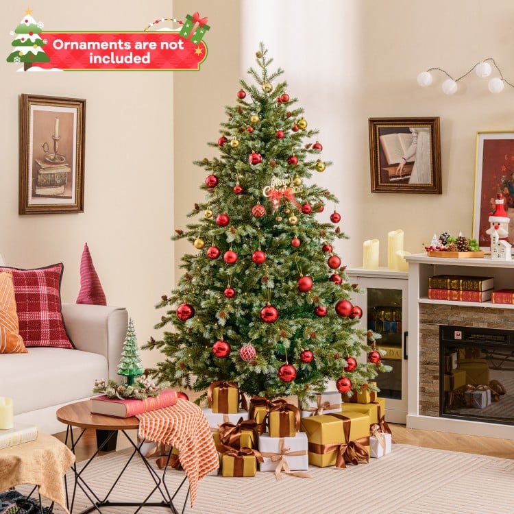 6 Feet Christmas Tree with Warm White LED Lights and Pine Cones