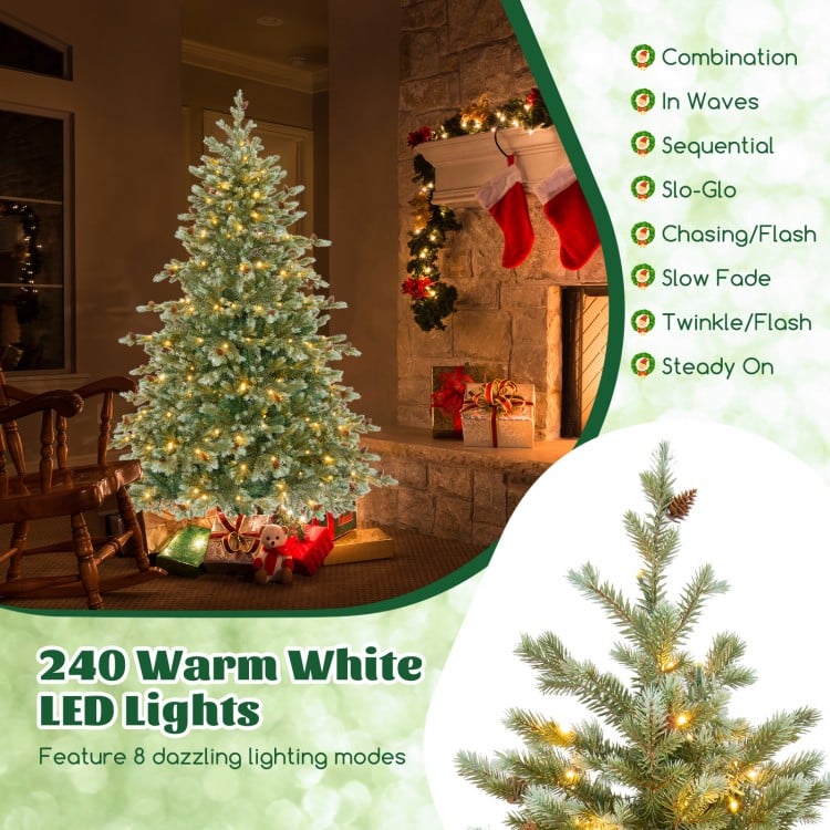 6 Feet Christmas Tree with Warm White LED Lights and Pine Cones