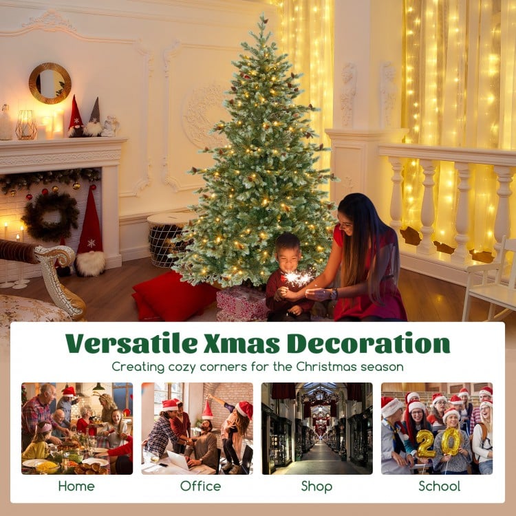 6 Feet Christmas Tree with Warm White LED Lights and Pine Cones