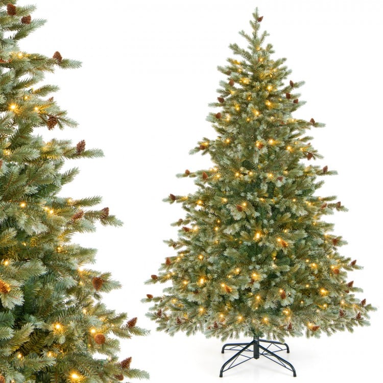 6 Feet Christmas Tree with Warm White LED Lights and Pine Cones