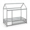 Twin Size Kids House Bed Wooden Floor Bed with Roof and Full-length Safety Guardrail-Gray