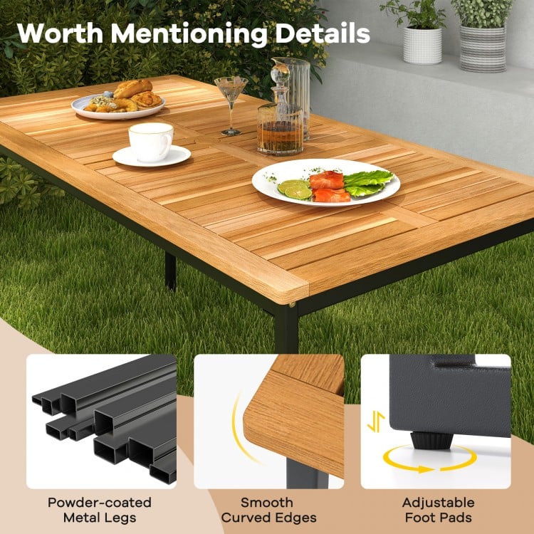 Acacia Wood Dining Table for 6 People with Slatted Tabletop and Umbrella Hole