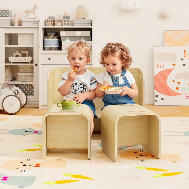 3 Pieces Kids Wooden Table and Chair Set-Natural