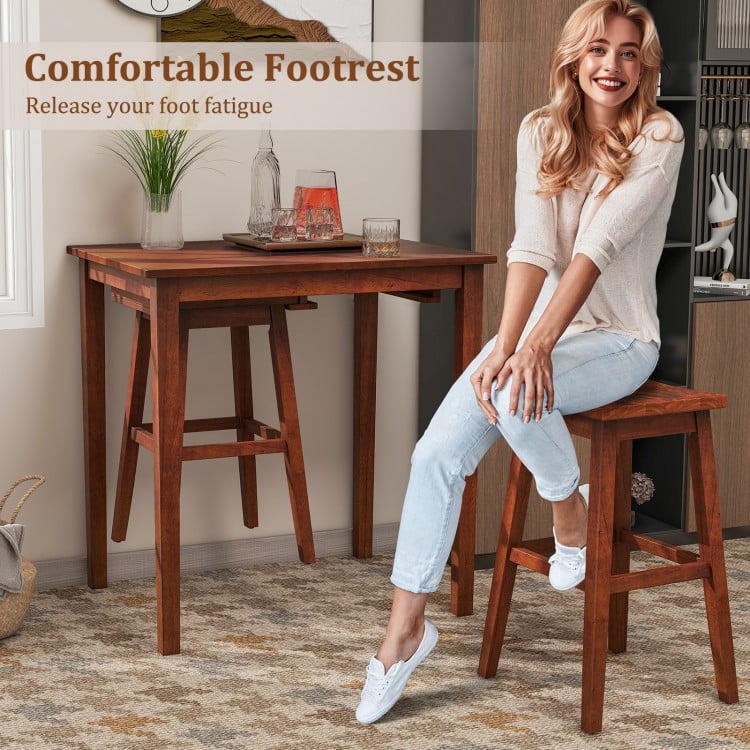 3-Piece Bar Table Set with Pub Table and 2 Saddle Stools-Espresso