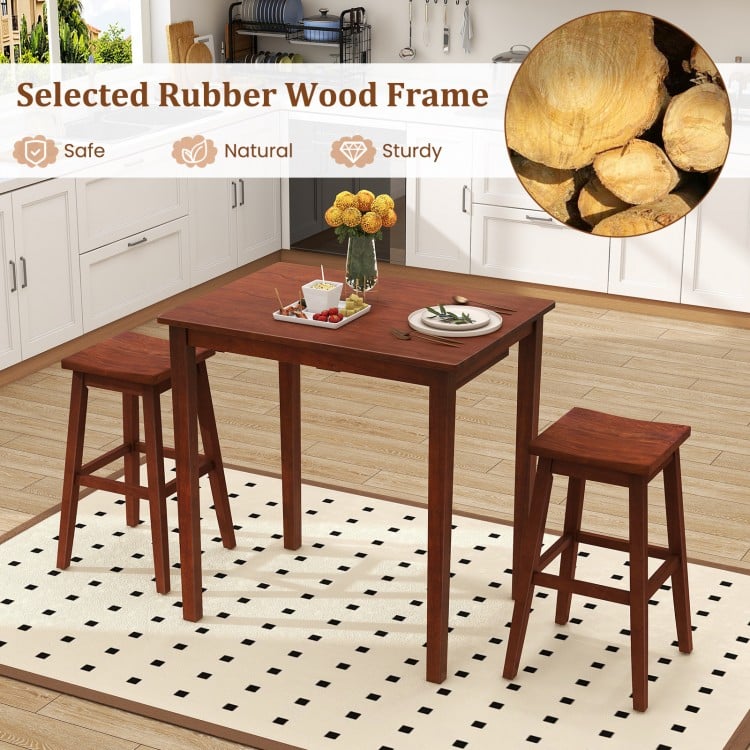 3-Piece Bar Table Set with Pub Table and 2 Saddle Stools-Espresso