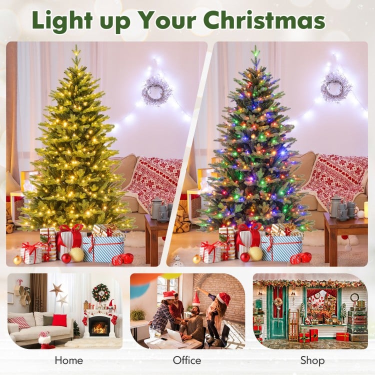 6 Feet Artificial Xmas Tree Hinged with 11 Lighting Modes and Remote Control