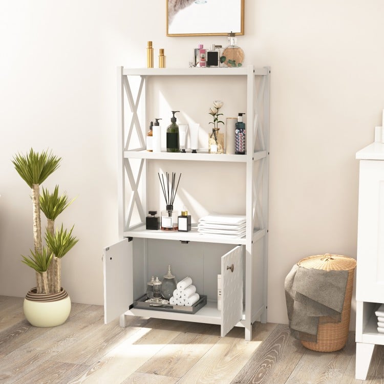 Bathroom Storage Cabinet with Open Shelves and Double Doors-White