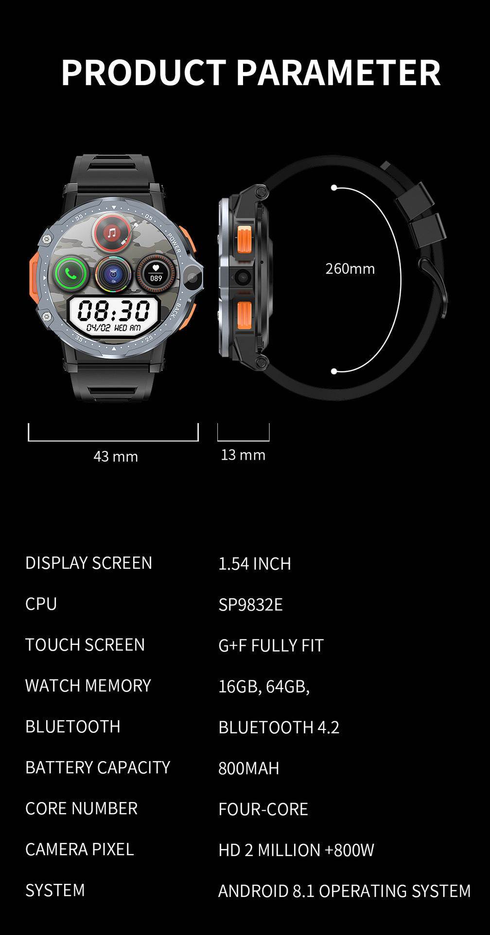 AP6 Smart Watch Dual Camera 4G Plug-in Card 