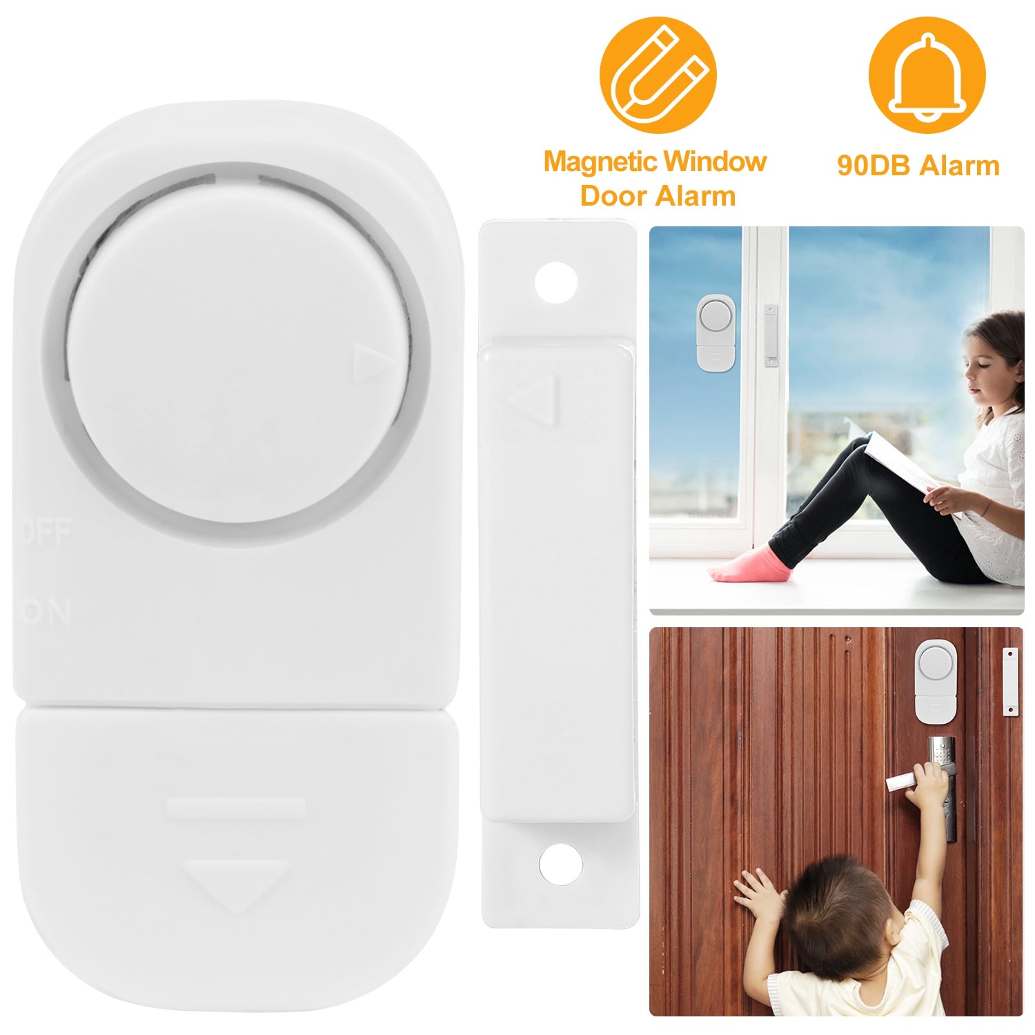 Wireless Window Door Magnet Alarms Magnetic Sensor Security Burglar Alarm For Kid Safety w/ Batteries