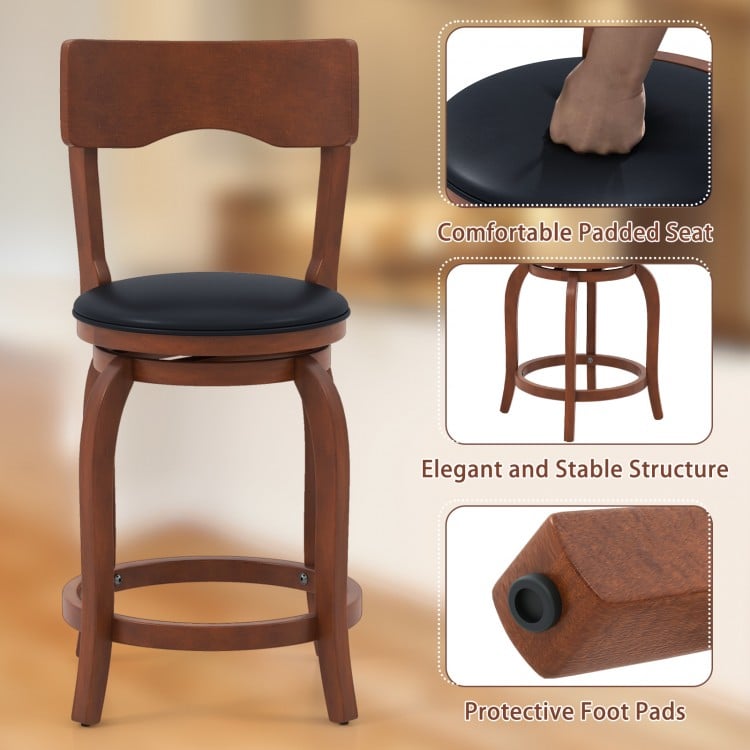 Swivel Bar Stools Set of 2 with Rubber Wood Frame and Upholstered Seat-24 Inch