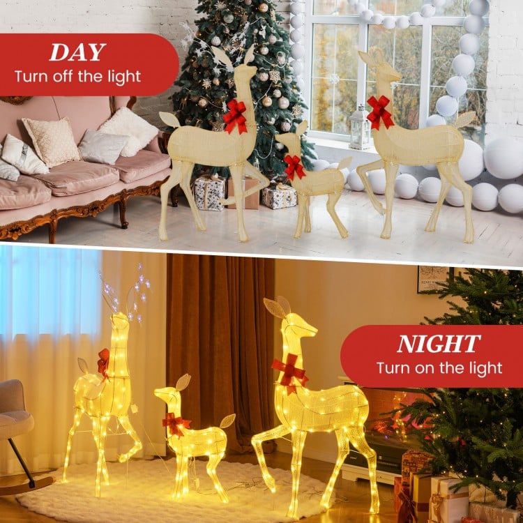 3 Pieces Lighted Family Deer Set with LED Lights and RGB Flashing Lights