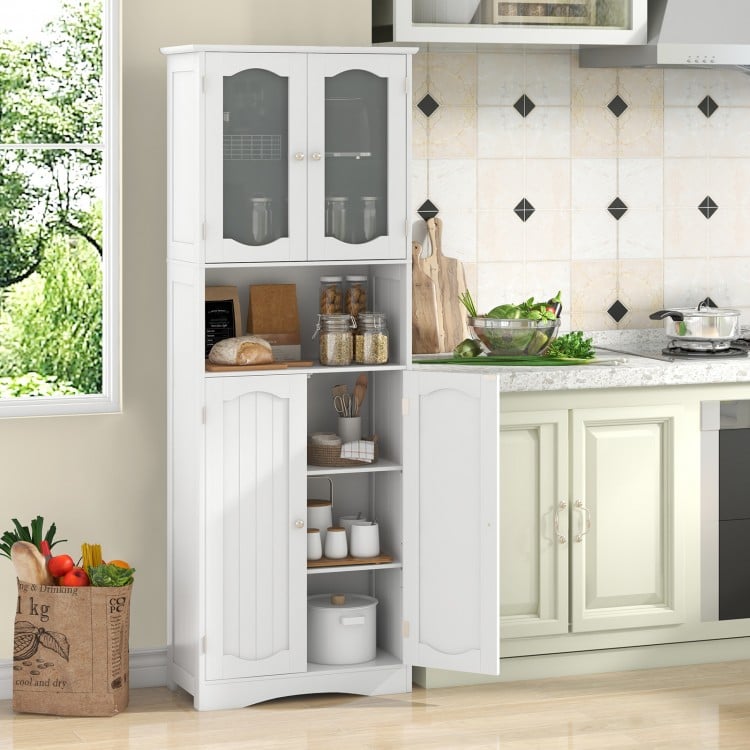 64.5 Inches Tall Bathroom Storage Cabinet with Frost Glass Doors and Shelves-White