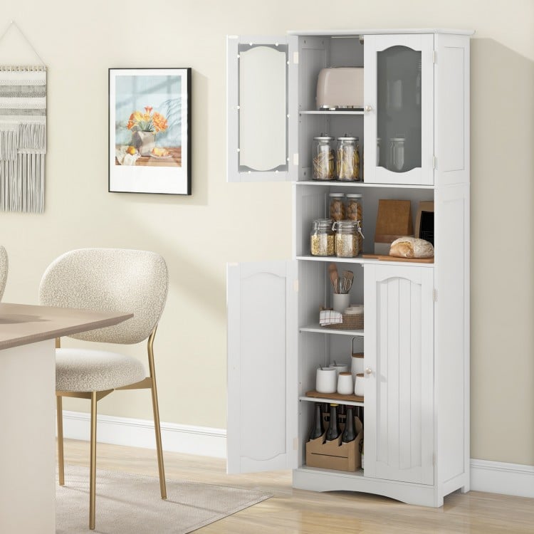 64.5 Inches Tall Bathroom Storage Cabinet with Frost Glass Doors and Shelves-White