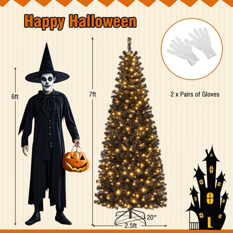 7 ft Hinged Halloween Tree with PVC Branch Tips and Warm White Lights