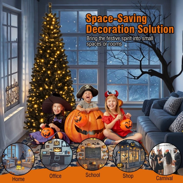 7 ft Hinged Halloween Tree with PVC Branch Tips and Warm White Lights