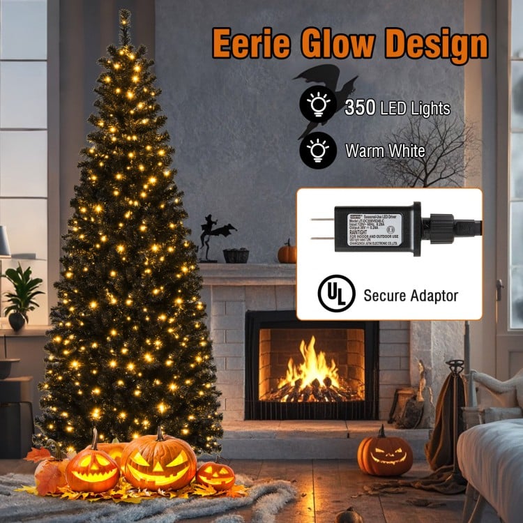 7 ft Hinged Halloween Tree with PVC Branch Tips and Warm White Lights