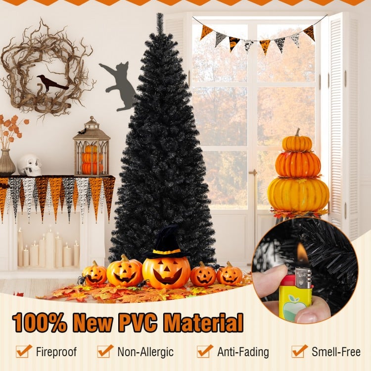 7 ft Hinged Halloween Tree with PVC Branch Tips and Warm White Lights