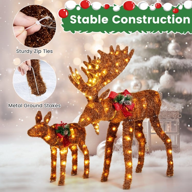 2 Pieces Lighted Moose Family with 170 LED Lights and Zip Ties