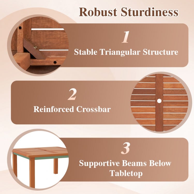 Patio Coffee Table with Umbrella Hole and Teak Oil Finish