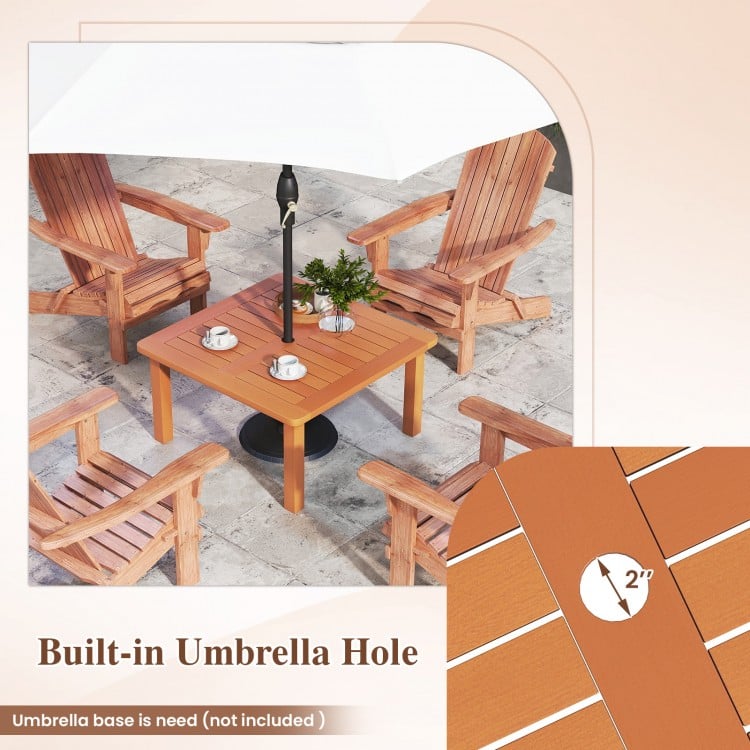 Patio Coffee Table with Umbrella Hole and Teak Oil Finish
