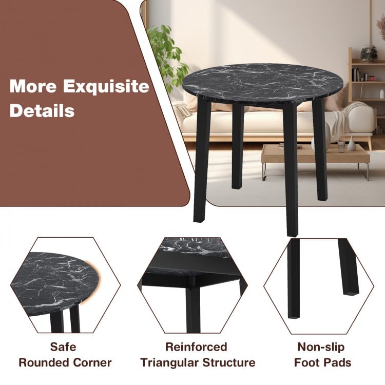 35 Inch Round Dining Table with Rubber Wood Legs and Marble-textured Veneer Tabletop-Black