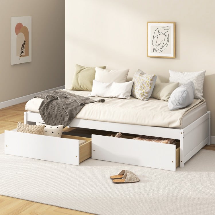 Twin Size Captain Bed with 2 Drawers and Slats Support-White