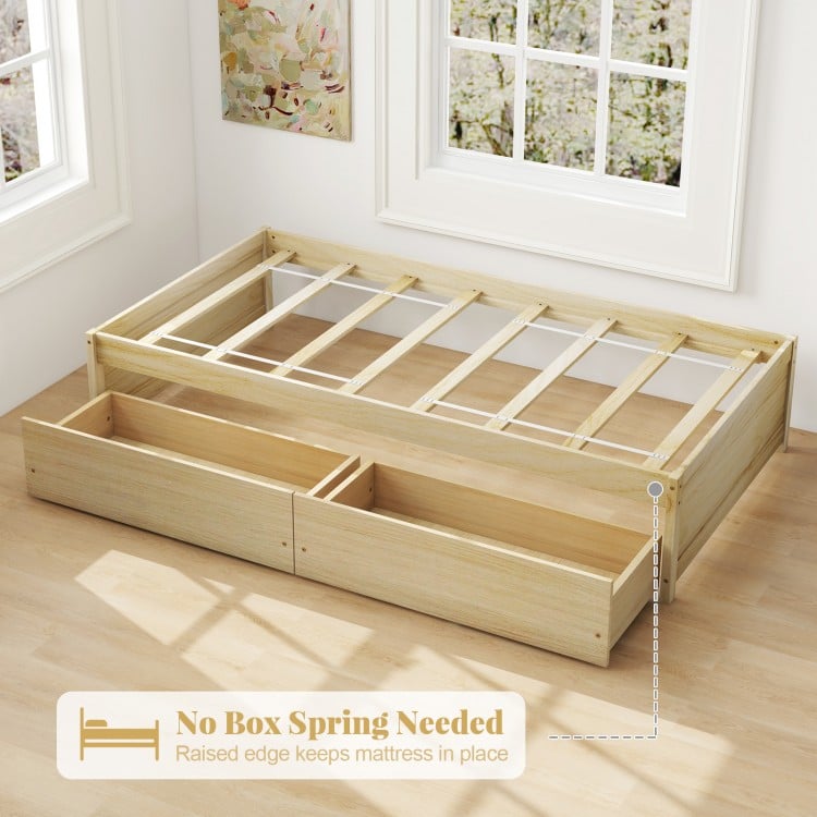 Twin Size Captain Bed with 2 Drawers and Slats Support-Natural