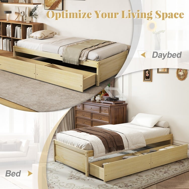 Twin Size Captain Bed with 2 Drawers and Slats Support-Natural