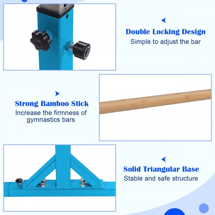 Kids Double Horizontal Bars Gymnastic Training Parallel Bars Adjustable-Blue