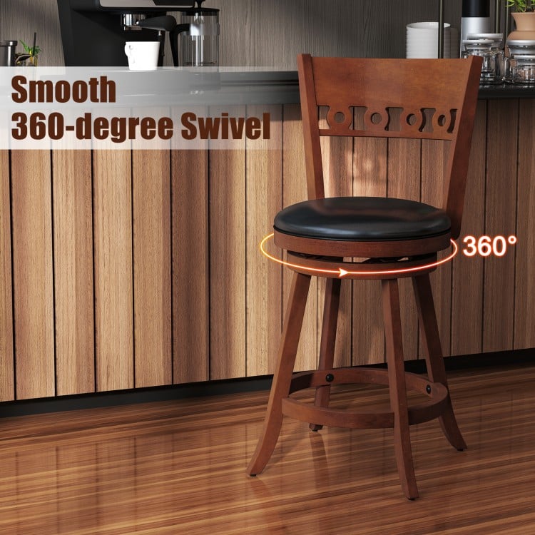 Set of 2 Swivel Bar Stools with Rubber Wood Frame-24.5 inches