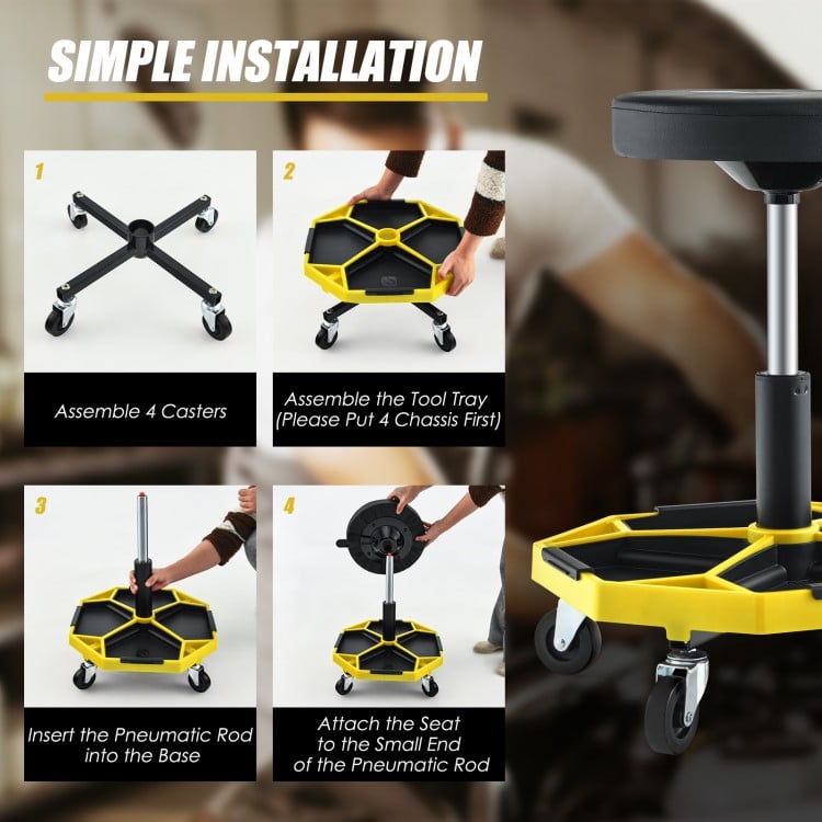330 LBS Capacity Pneumatic Rolling Mechanic Stool with Padded Seat-Yellow