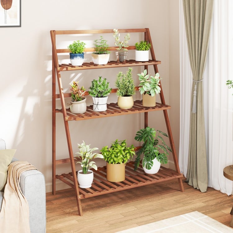 3 Tiers Outdoor Stand Bamboo Flower Pot Shelf