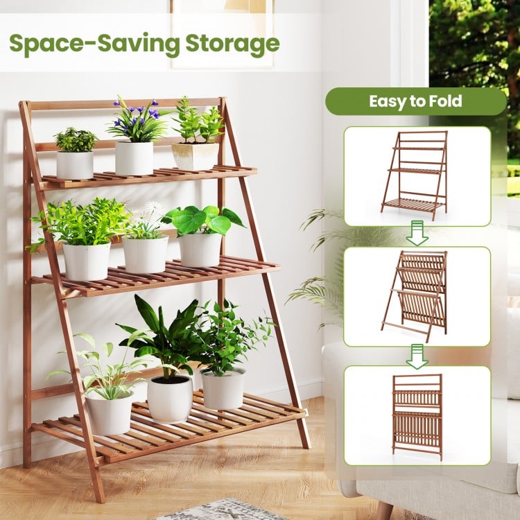 3 Tiers Outdoor Stand Bamboo Flower Pot Shelf