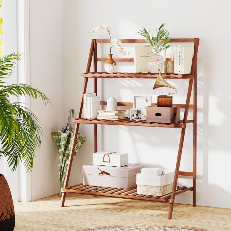 3 Tiers Outdoor Stand Bamboo Flower Pot Shelf