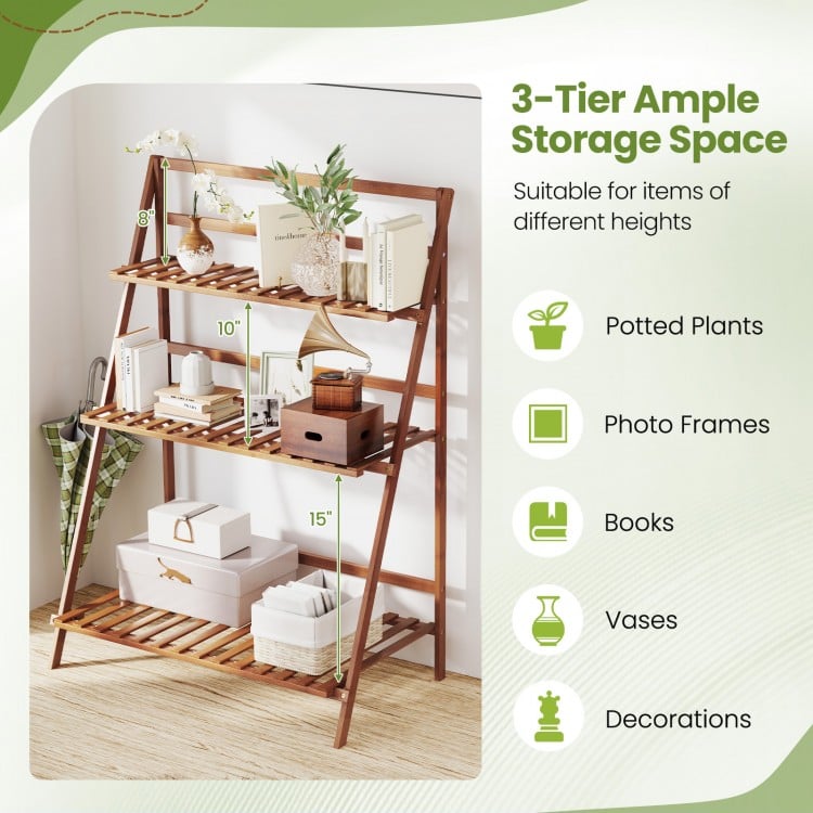 3 Tiers Outdoor Stand Bamboo Flower Pot Shelf