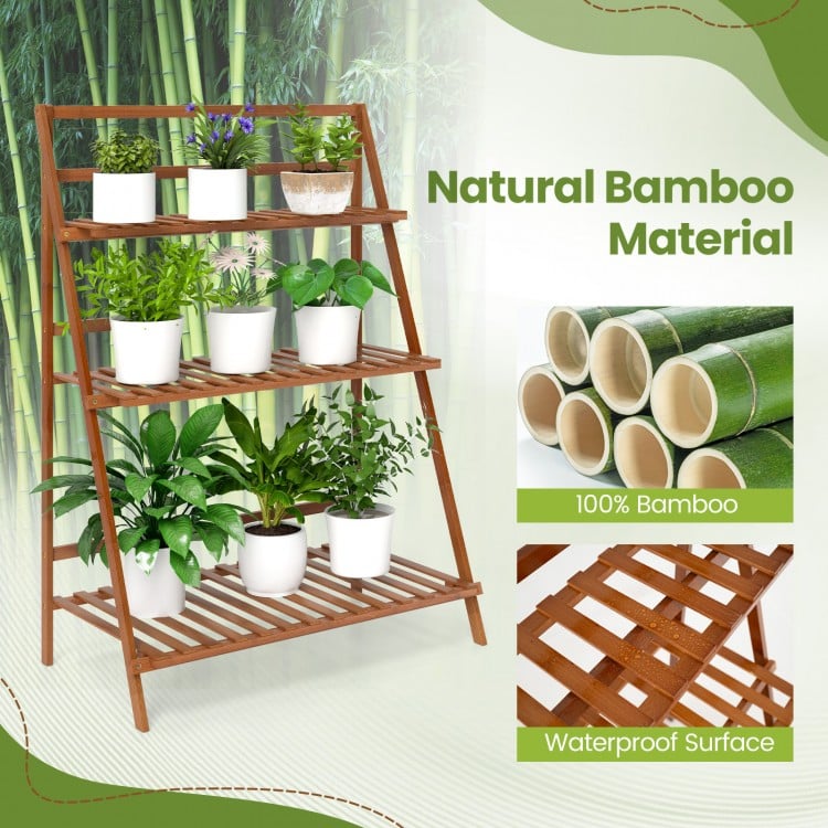 3 Tiers Outdoor Stand Bamboo Flower Pot Shelf