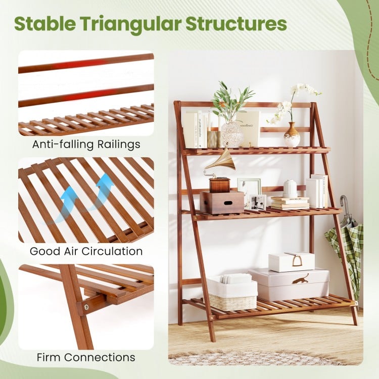3 Tiers Outdoor Stand Bamboo Flower Pot Shelf