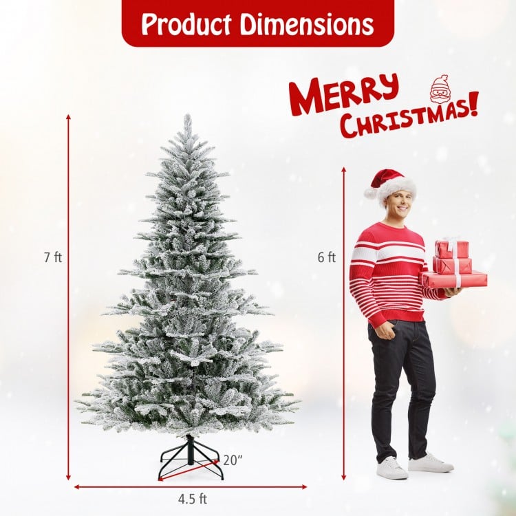 7 Feet Snow Flocked Artificial Christmas Tree with Cool White LED Lights