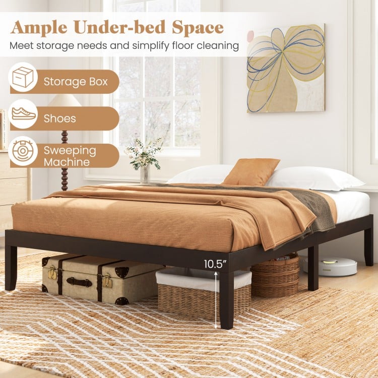 Full Wood Bed Frame with Wooden Slats Support and Rubber Wood Legs-Espresso