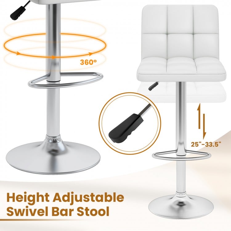 Modern Bat Stools Set of 2 with Back and Heavy-duty Metal Base and Footrest-White