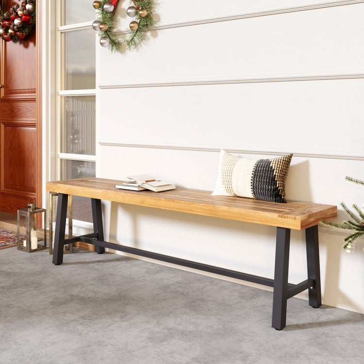 63 Inch 3-Person Acacia Patio Wood Outdoor Backless Bench-Set of 1