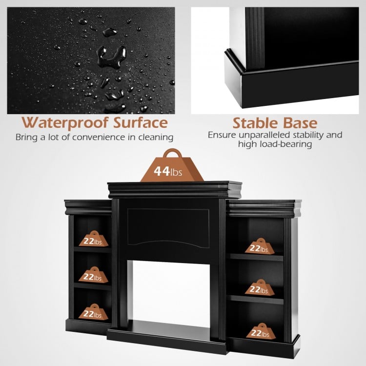 70 Inch Modern Fireplace Media Entertainment Center with Bookcase-Black