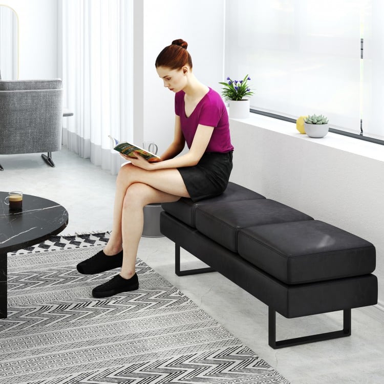Waiting Room Bench Seating Long Bench with Metal Frame Leg-Black