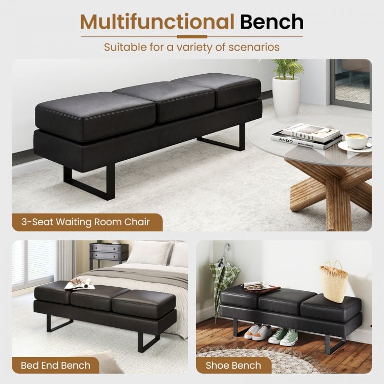 Waiting Room Bench Seating Long Bench with Metal Frame Leg-Black